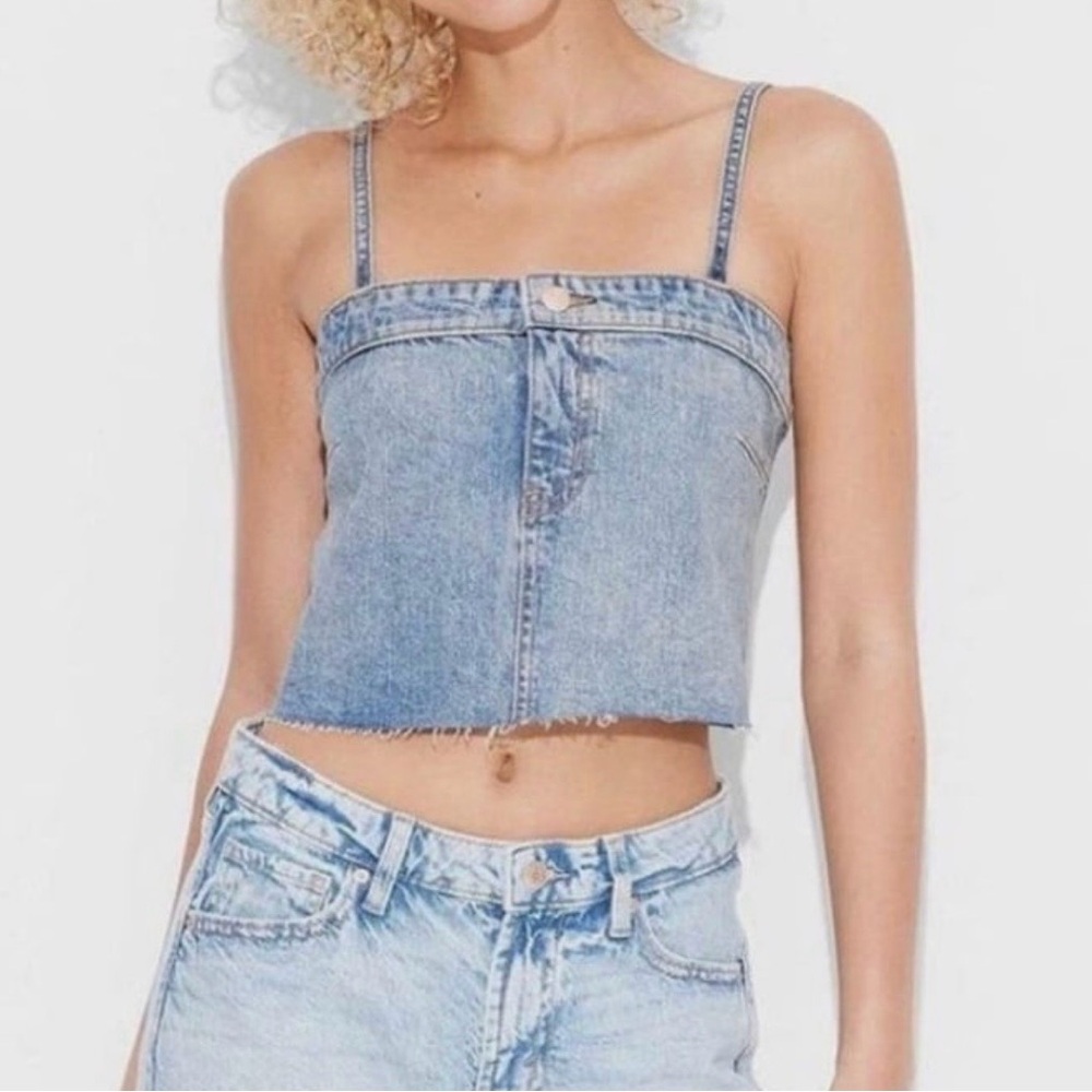 Wild Fable Women's Medium Reworked Cropped Denim Tank Top Medium Wash